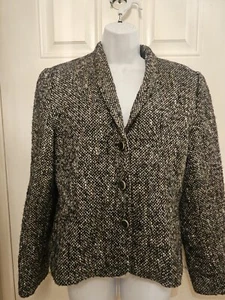Phase Eight Black Brown Woven Boucle Tweed Short Jacket Size 16 VGC with Wool - Picture 1 of 8