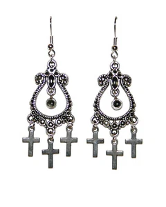 1 Paar Ohrhänger Tropfenornament mit Kreuzen Gothic Halloween Karneval OH39 - Bild 1 von 1
