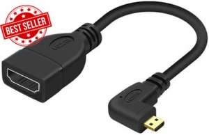 CY Left Angled 90 Degree Micro HDMI Male to HDMI Female Adapter 4K Cable 10Cm - Picture 1 of 12