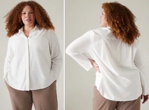 NUEVO CON ETIQUETAS Camisa Athleta Everlasting Top 3X 24W 26W Blanca Relajada Elastizada Abotonada - Imagen 1 de 12