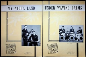 Lote de 2 partituras musicales 1939 Under Waving Palms Samoa + My Aloha Land con guitarra - Imagen 1 de 3