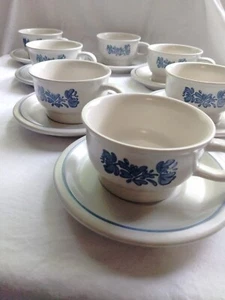Pfaltzgraff Yorktowne Vtg Set 7 Mugs Saucers Coffee Stoneware Blue Floral 7-1 - Picture 1 of 19
