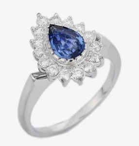 0.40ct Natural Round Diamond Sapphire 14k Solid White Gold Wedding Cocktail Ring - Picture 1 of 4