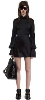 ACNE STUDIOS Womens Size 6 or EUR 34 Black Ellie Viscose Satin Long Sleeve Dress - Image 1 of 4