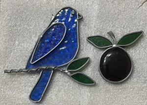 HANDMADE Bluebird Stained Glass Decor with Plum Hanging Ornament Sun Catchers - Picture 1 of 7