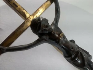 OLD BRASS CRUCIFIX Cross INRI JesusChrist CRUCIFIED 8"Made in 🇩🇪Germany - Picture 1 of 12