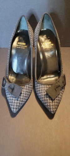 Décolleté Moschino Cheap & Chic da donna grigio tessuto a quadretti con fiocco tacchi taglia 37 5