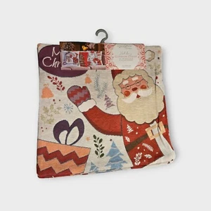 Holiday Tapestry Pillowcase Cushion Cover Santa Design Set of 2 18"X18" - Picture 1 of 5