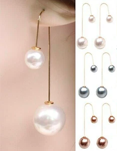 Orecchini a forma di U finta palla di perla su due lati a goccia nuovi 2" venditore statunitense regalo - Foto 1 di 21