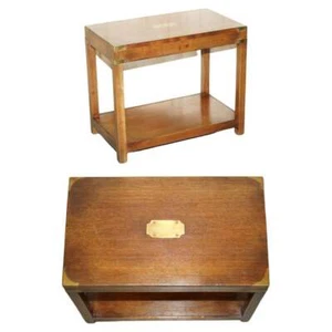 VINTAGE HARRODS LONDON KENNEDY MILITARY CAMPAIGN HIGH SIDE END TABLE MAHOGANY - Picture 1 of 12