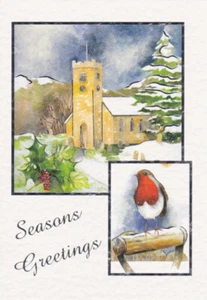 Weihnachtskarten - 6 identische Karten mit Rotkehlchen/Kirche - mit Bibeltext - EB11245 - Bild 1 von 1