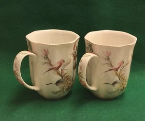 2 Grace Teaware Coffee Cups Mugs 10 oz " Birds & Pink Roses" Gold Trim - Picture 1 of 11