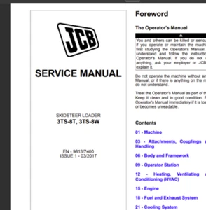 3TS-8T,3TS-8W JCB Kompaktlader Service Reparatur Werkstatthandbuch 9813/7400 PDF USB - Bild 1 von 3