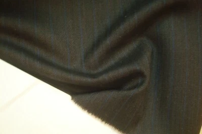 3 yds Luxury Wool Fabric Super 100s Suiting 8 oz Dk Brown Blue Stripe 108" BTP - Image 1 of 4
