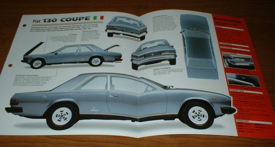 Fiat 130 1973 cupé hoja de especificaciones folleto impresión póster información foto 73 71-75 Foto 1 de 1