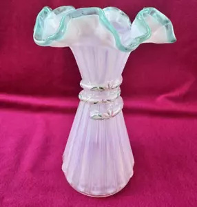 Fenton irisierte rosa Chiffon/champagner handbemalte Weizenvase signiert - Bild 1 von 11
