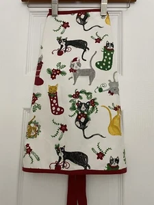 Kinder Unisex Weihnachtsschürze Katze Illustrationen, Burgund, Grün, Gold & Weiß - Bild 1 von 3