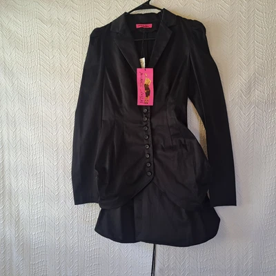 Chaqueta Betsey Johnson Negra Con Cordones Espalda Estilo Corsé Peplum Talla 8 Nueva con Etiquetas Foto 1 de 4