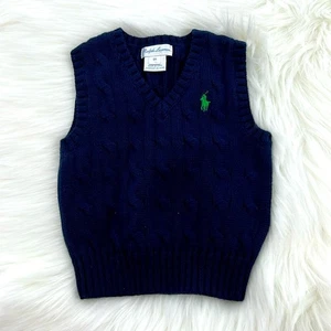 Ralph Lauren Cable Knit Sweater Vest - Navy/Green - 6 Months - Picture 1 of 5