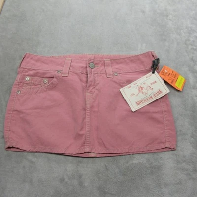 True Religion Denim Mini Skirt Women 28 Fade Red Pink Lizzie Unlined USA 152 NEW - Image 1 of 4