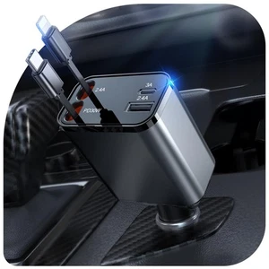 69W Retractable Car Charger, 4-in-1 Fast Car Phone Charger with 2.6ft Two Ret... - Picture 1 of 8