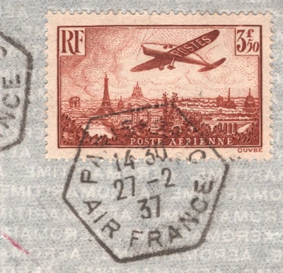 FRANCE Air Mail 3f50c AEROPLANE (1936) Cover 1937 FIRST FLIGHT Senegal YZ238 - Image 1 of 4