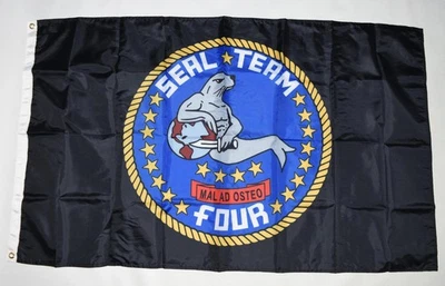 Authentic Large US Navy SEAL Team Four ST4 Unit Morale Flag - Image 1 of 4