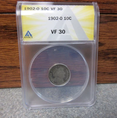 1902-O Liberty Head or Barber Silver Dime ANACS : VF30 : Straight Grade - Image 1 of 4