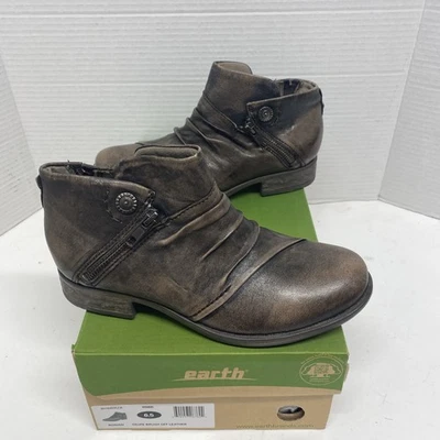 Earth Ronan Boots Women's 8B Taupe Leather Distressed Ankle Booties Zip Comfort - Image 1 of 4