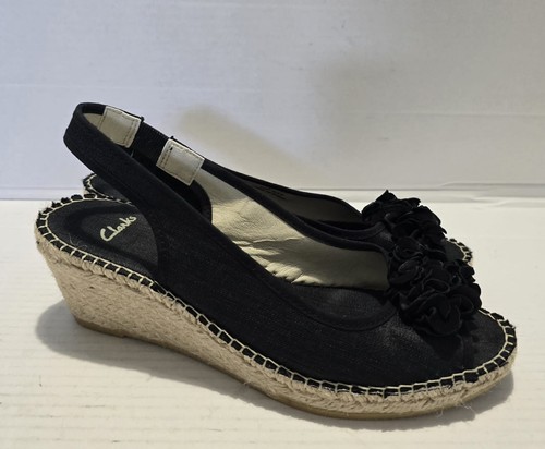 Sandali Clarks Sling Nack espadrillas con zeppa neri taglia 5 5 D indossati una volta