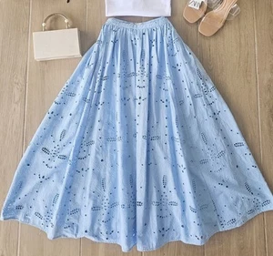 ZARA NEW WOMENS EMBROIDERED EYELET SKIRT Size XS ZW COLLECTION BLUE 4736/121 - Picture 1 of 6