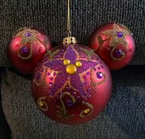 Disney Parks Large Mickey Mouse Dark Red Jeweled Ornament Christmas Collection - Picture 1 of 6