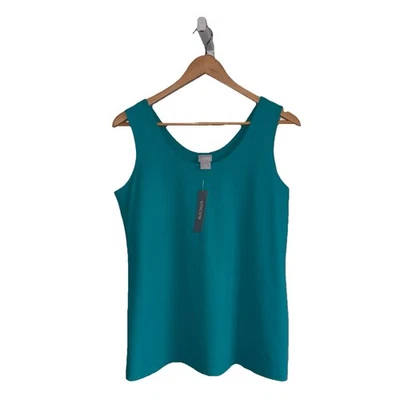 Camiseta sin mangas contemporánea de microfibra Chico's Agua Azul tejido básico talla 2 nueva con etiquetas cuello redondo Foto 1 de 4