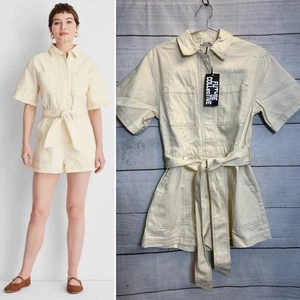 Future Collective Denim Romper S Small Belted Short Sleeve Utility Romper NWT S - Picture 1 of 11