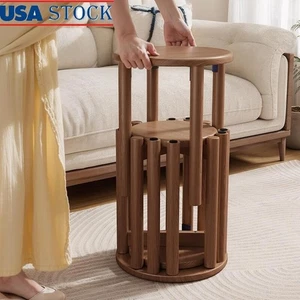 Stackable Stools Set of 4 Round Wooden Stools No Assembly Space Saving Design US - Picture 1 of 8