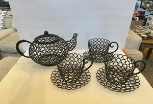 Tetera decorativa de hierro metálico y 3 tazas para maceta de jardín con flores de popurrí GRANDE - Imagen 1 de 24