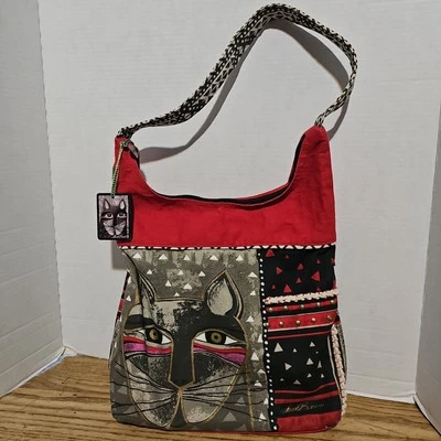 Bolso de Mano Laurel Burch Gato Bigote Bolso de Hombro HOBO Rojo Gris Negro Foto 1 de 4