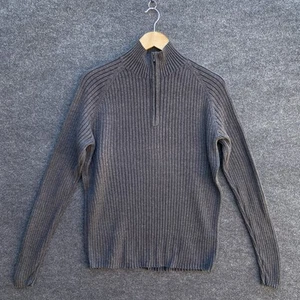 DKNY Mens Jumper M Grey Long Sleeve Mock Neck Sweater 1/4 Zip Winter Warm Logo - Picture 1 of 15