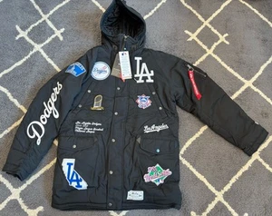 24 New Era Alpha Industries MLB LA Los Angeles Dodgers Hooded Parka Jacket Black - Picture 1 of 17