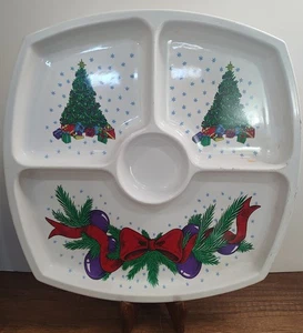 Christmas Vintage 15” X 15” Plastic Serving Plate Made In USA B2 - Picture 1 of 5