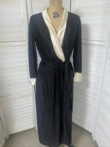 Vintage Miss Susan Robe Black Cream Trim USA Made Maxi Full Long Length Small - Picture 1 of 9