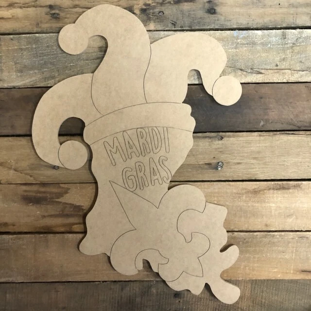 Louisiana Mardi Gras Fleur de Lis, recorte artesanal grabado, pintura de madera por línea Foto 1 de 1
