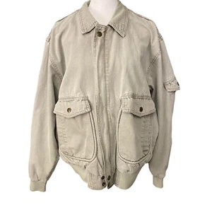 Chaqueta de bombardero vintage utilitaria militar beige tostado cremallera completa a presión grande para hombre - Imagen 1 de 6