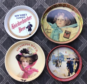 4 bandejas metálicas de cerveza y cigarrillos de colección, satén ~ Olympia ~ Valley Forge ~ Knickerbocker - Imagen 1 de 23