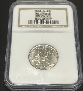 2001-D NEW YORK STATE QUARTER NGC MS-66 WHITE ACTUAL COIN #H134 - Picture 1 of 2