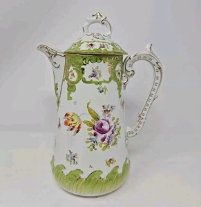 Charles Ahrenfeldt Crown Saxe Hand Painted Coffee Pot 9 1/4" - Picture 1 of 23