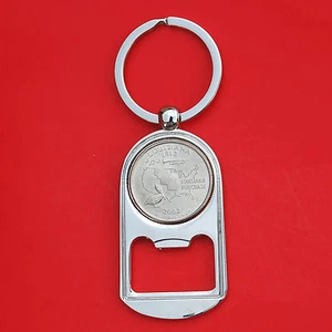 US 2002 Louisiana State Quarter BU Unc Coin Key Chain Ring Bottle Opener NEW - Picture 1 of 12