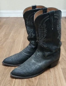 Lucchese 2000 Men's Exotic Leather Cowboy boots 10.5 D Black Bullhide 4167 - Picture 1 of 14