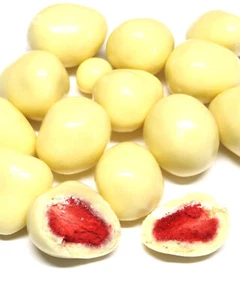 (1kg=29,95€) Erdbeeren gefriergetrocknet in weißer Schokolade 200g - Bild 1 von 1