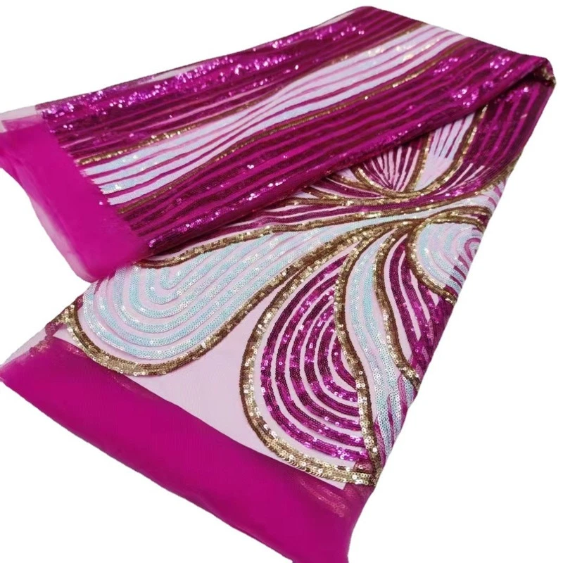 5Yards African Lace Mesh Fabric Patchwork Sequin Tulle Net Dress Sewing Material - Image 1 of 4